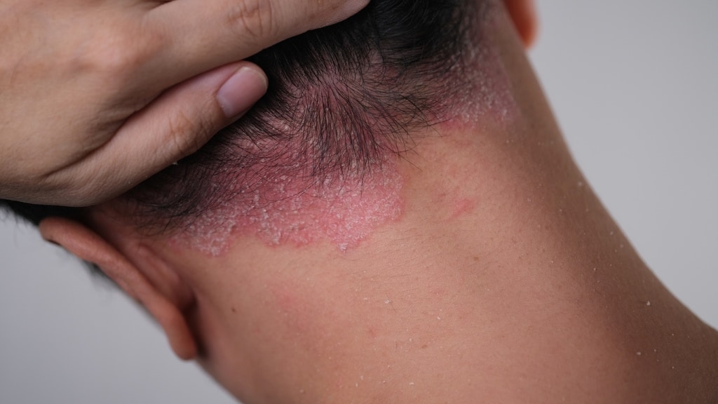 Psoriasis on the nape of a man